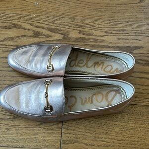 Rose gold loafers, lightly worn